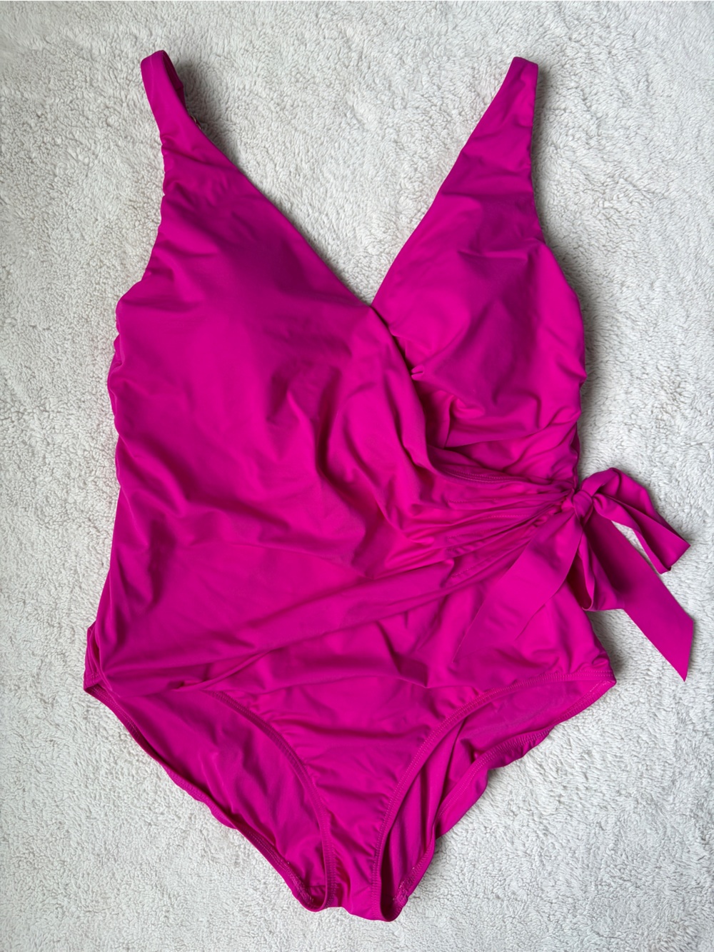 Anne Cole Hot Pink One-Piece Swim Suit with Side Tie Women Size 14